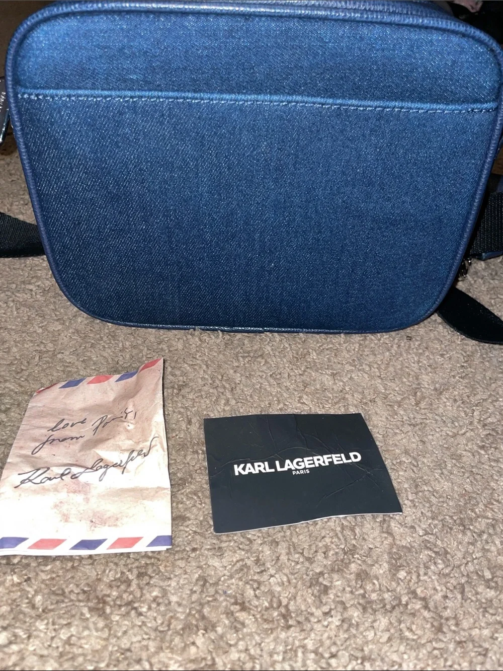 Karl Lagerfeld Navy Crossbody Bag with Studded 'Très Chic' Design and Coin Pouch